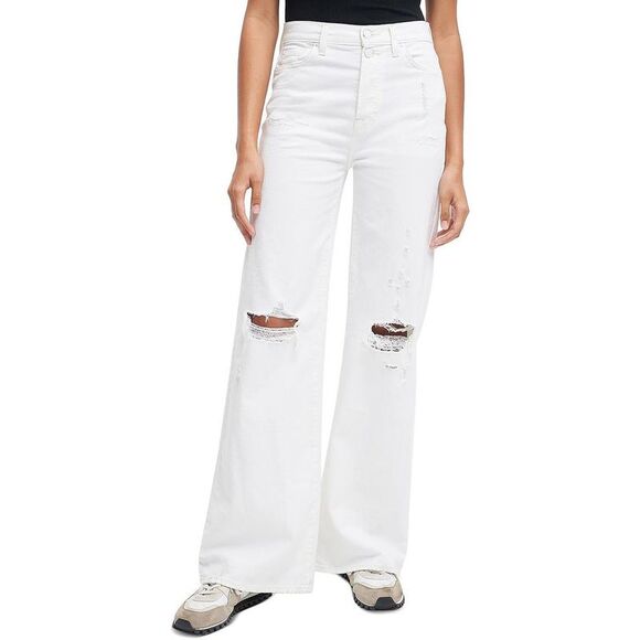 7 For All Mankind Womens White Distressed High Rise Denim Wide Leg Jeans NWT - Picture 2 of 2